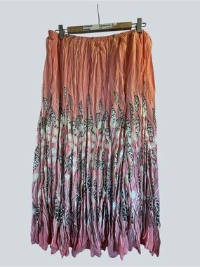 Rafael Women’s Floral Midi Skirt Pink Black Abstract A-Line Polyester Size XL